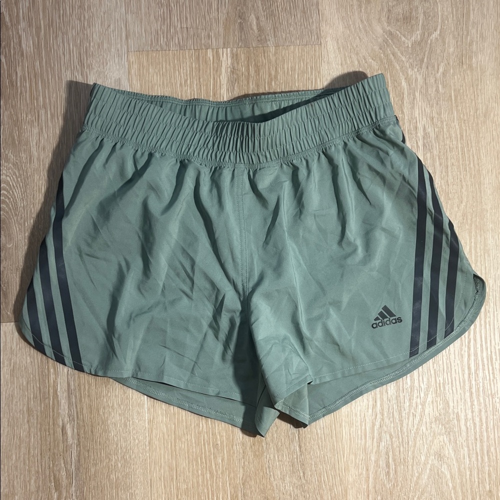 adidas Women's Sage Green Athletic Shorts with Dark Stripe